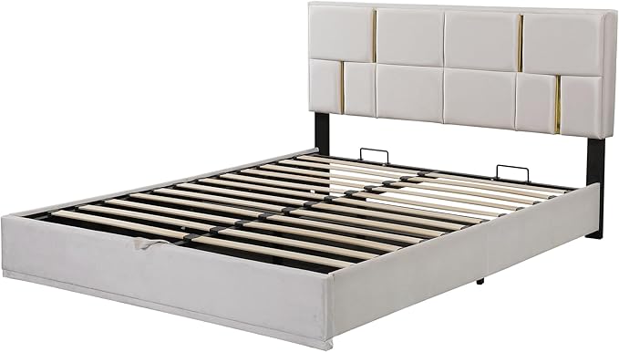 2 Piece Queen Size Bedroom Sets with Ottoman Hydraulic Storage Bed Frame with Headbaord and Storage Bench - Beige