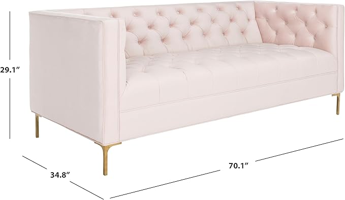 Safavieh Couture Home Vydia Glam Blush Pink Velvet and Gold Tufted Sofa