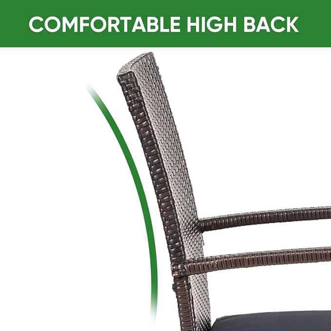 Outdoor Wicker Patio Dining Chairs with Padded Cushions Set of 2: Porch Rattan Chairs Club Chairs with High Back and Deep Seating 350lbs, Brown - Image 6