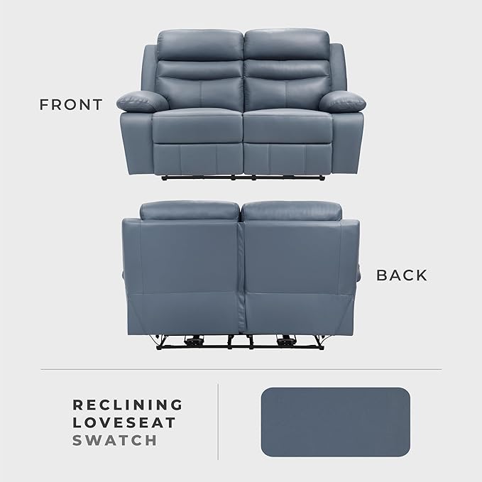 Lexicon 64" W Power Double Reclining Loveseat, with USB Charging Port, Wall Hugger Leather Match Reclining Love Seat, for Living Room, Apartment, Easy Assembly, Blue