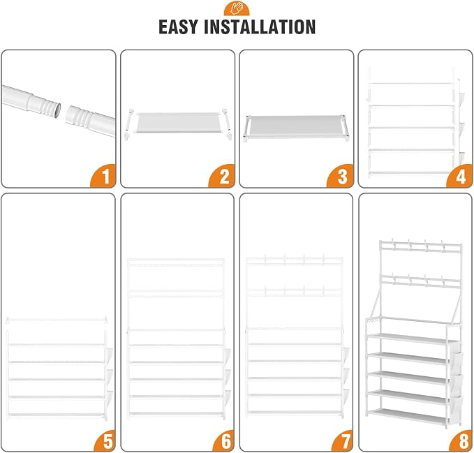 OYREL Shoe Rack 5 Tier Shoe Racks Organizer 20-25 Pairs Shoes Rack for Closet Entrance Shoe Storage Shelf with Hooks and Side Pocket Entryway Shoe Holder Space Saving Free Standing Shoe Racks - Image 9