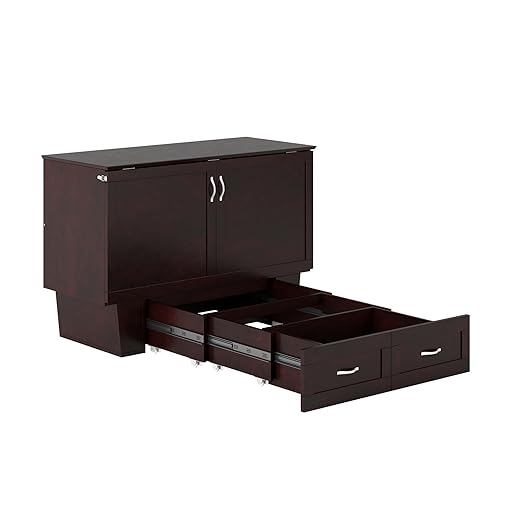 AFI, Chelsea Mid-Century Modern Full Wood Murphy Bed Chest with 6" Mattress, Storage Drawer & Built-in USB Charger, Espresso