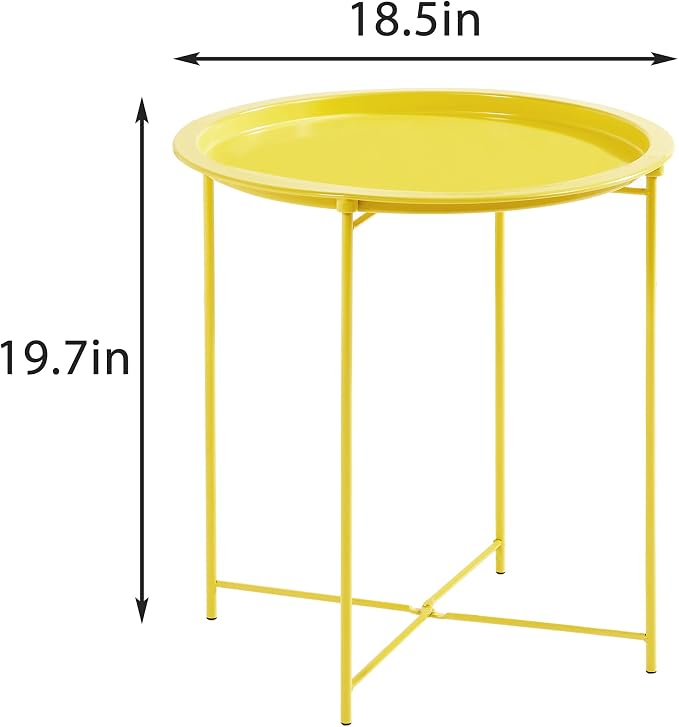 VECELO Side/End Table, Folding Round Metal Anti-Rust and Waterproof Outdoor or Indoor Tray for Living Room Bedroom Balcony and Office, 2 PCS, Yellow - Image 3