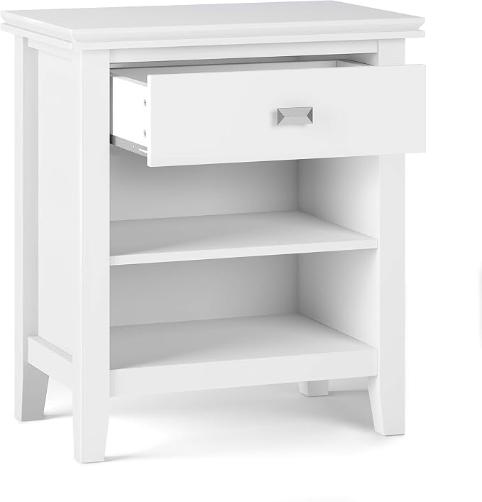 SIMPLIHOME Artisan Bedside Table - 24 inch Wide Solid Wood Nightstand Table in White, Transitional Bedroom Side or End Table with 1 Drawer and Open Shelf Storage - Image 4