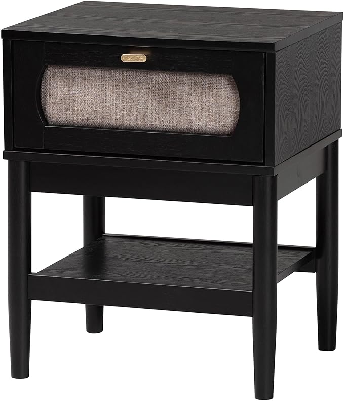 Baxton Studio Shirin Beige Fabric and Black Wood Queen 4-Piece Bedroom Set