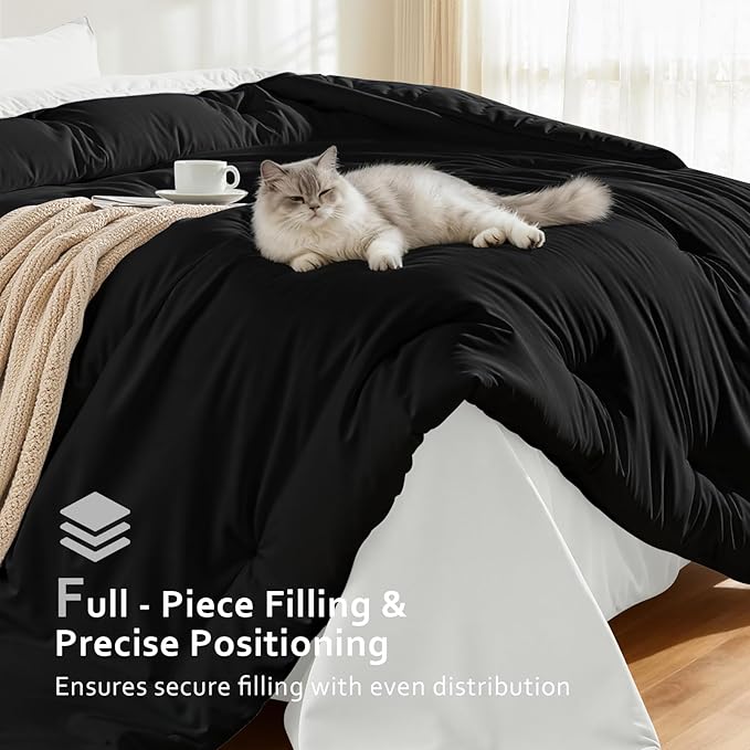 Comforters California King Size, All Season Quilted Bed Comforter, Ultra-Soft Down Alternative Duvet Insert with 4 Tabs, Lightweight Bedding Blanket - Machine Washable, Black