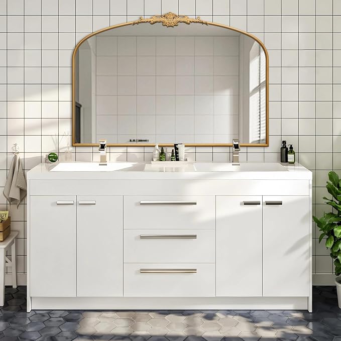 Besdomus Ornate Arched Large Mirror: 48"x33" French Oversize Gold Vintage Vanity Decorative Mirror - Baroque Traditional Antique for Fireplace/Bathroom/Living Room - Home Decor for Homemakers - Image 5