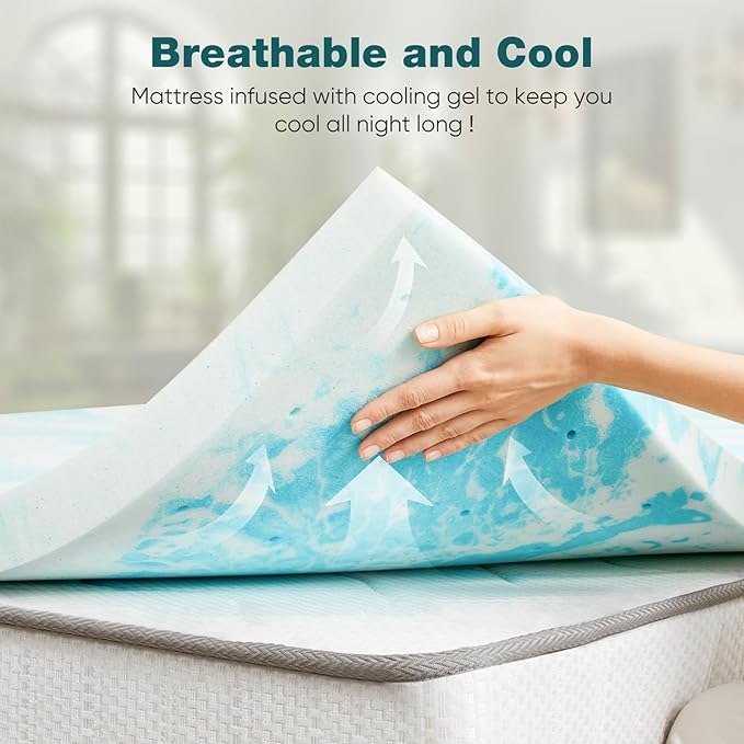 Sweetcrispy Memory Foam Mattress Topper Full, 2 Inch Thick Gel Infused Cooling Toppers Pad for Full Size Bed, Sleeper Sofa, RV, Camper, CertiPUR US Certified, Ventilated and Breathable, Blue