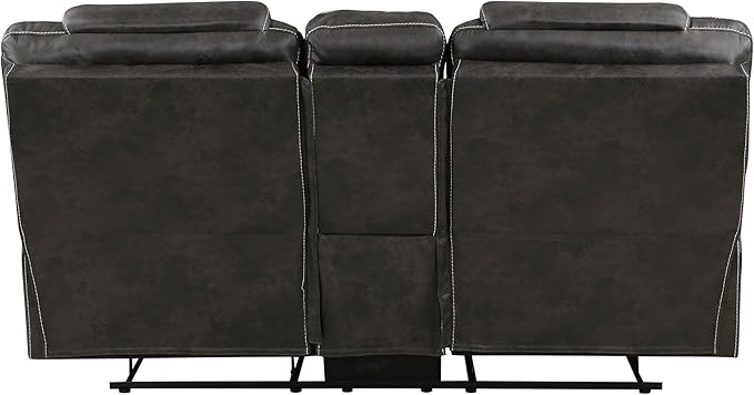 Lexicon Manual Double Reclining Loveseat, Polished Microfiber Manual Wall Hugger Loveseat Recliner for Living Room, Center Storage Console/Cup Holders/Pillow Top Arm, Easy Assembly, Chocolate