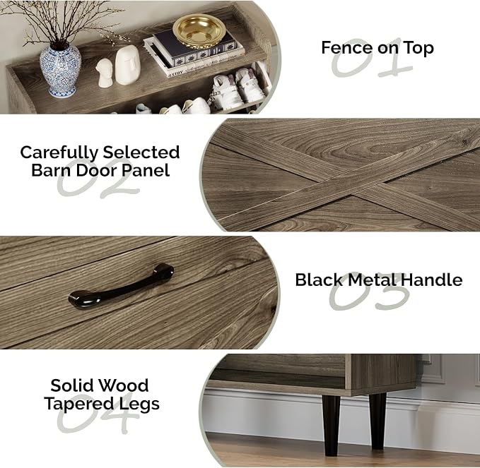 VINGLI Shoe Storage Cabinet for Entryway with 2 Flip Drawers, Ultra Slim Freestanding Entryway Shoe Organizer with Wood Tapered Legs,Hidden Closed Shoe Rack,31.6" W * 9.4" D * 39.4" H, Grey Oak - Image 8