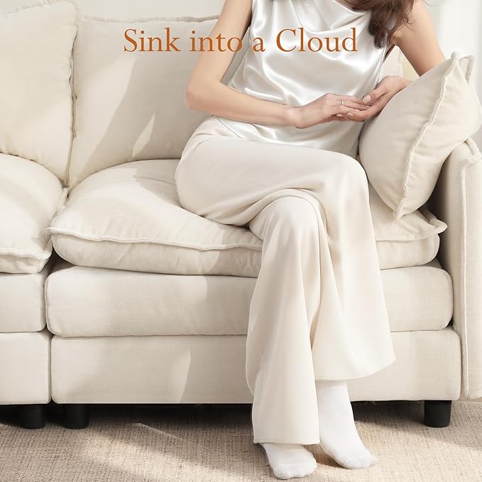 Vesgantti 108" Modular Sectional Sofa, Comfy Cloud Couch with Movable Ottoman Deep Seat Chenille L Shaped Modular Sofa, Sectional Couches for Living Room, Bedroom and Apartment, Beige White