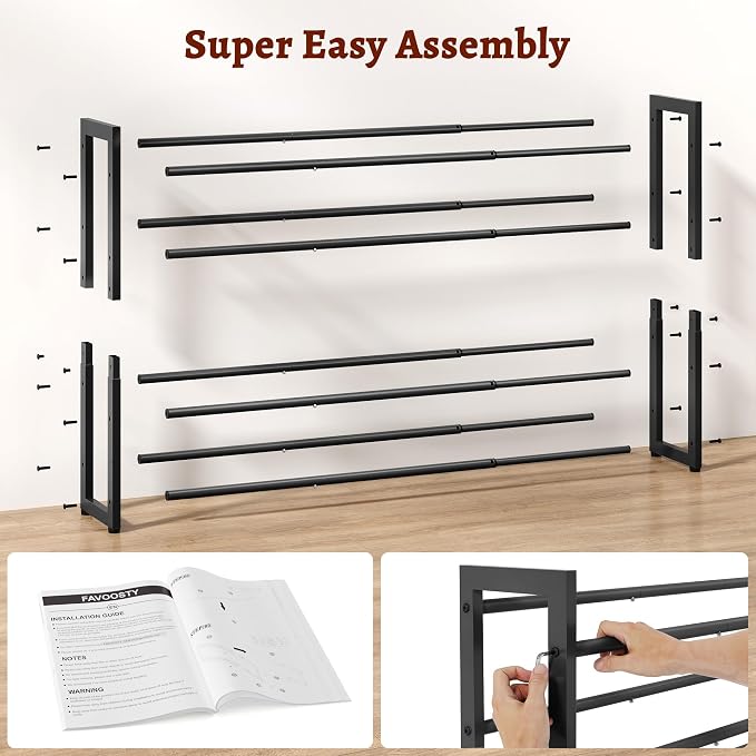 FAVOOSTY 4-Tier Expandable Shoe Rack, Adjustable Shoe Shelf Storage Organizer Space Saving Metal Free Standing Shoe Rack for Entryway Closet Doorway, Black - Image 7
