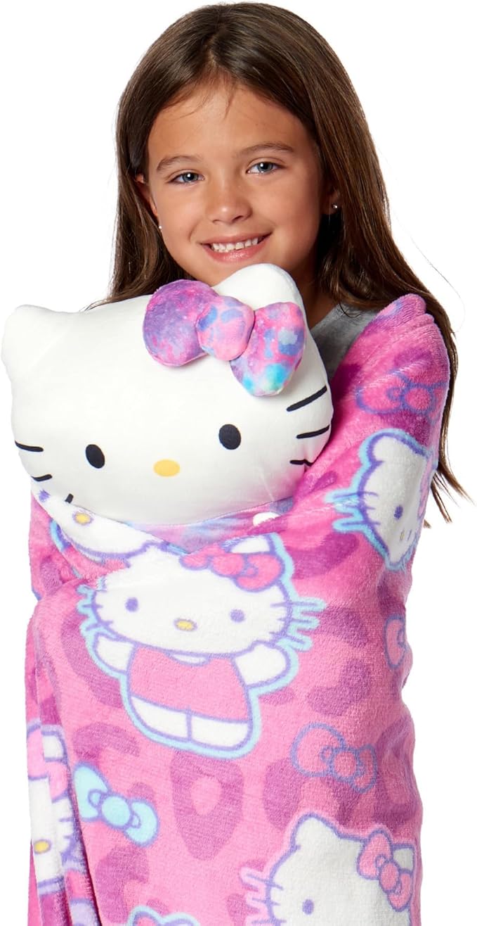 Northwest Sanrio Hello Kitty, Blanket and Hugger Set, Soft Silk Touch Throw, Plush Pillow, 50 x 60 Inches