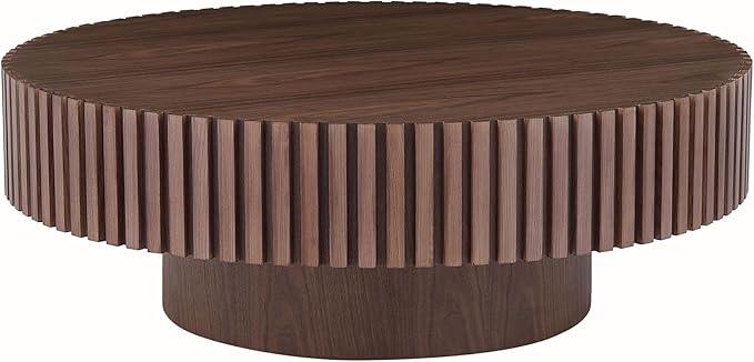 Round Coffee Table, 39.37" Coffee Table, Wood Coffee Table for Living Room, Handcrafted Relief Carving, Easy Assembly, Walnut