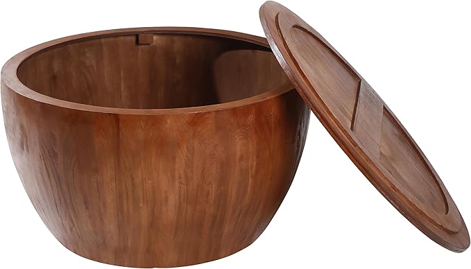 31.50" Vintage Style Bucket Shaped Coffee Table, Drum Coffee Table for Office, Dining Room and Living Room, Brown