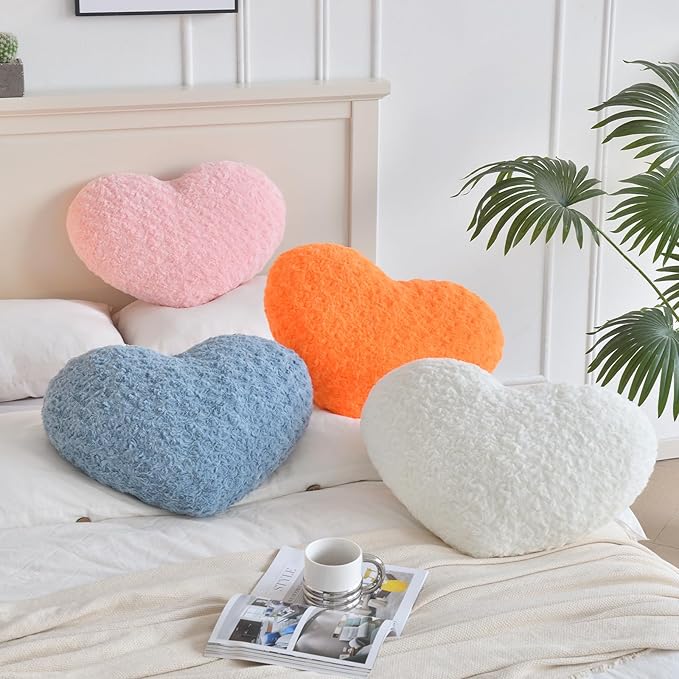 Heart Pillow, Soft Heart Shaped Pillow with Room Decorative Throw Pillows for Bed Couch Chair Sofa, Heart Shaped Cute Throw Pillow Cushion for Bedroom Living Room (Pink, Mini 12.9" x 9.8")