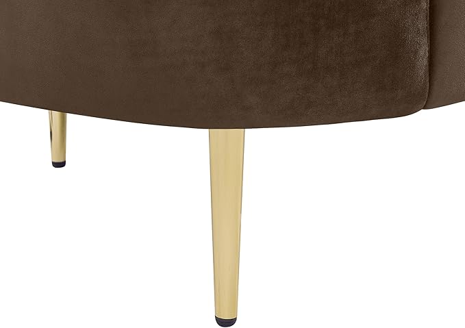 Meridian Furniture 659Brown-S Ritz Collection Modern | Contemporary Upholstered Sofa with Rich Brown Velvet, Gold Metal Legs, Curved Contemporary Design, 85.5" W x 31.75" D x 30.5" H, Brown
