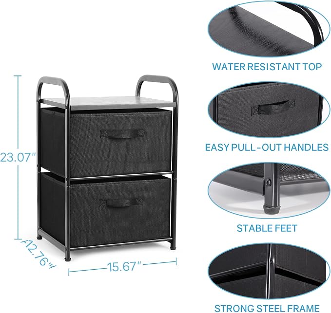 MAX Houser Dresser for Bedroom with 2 Drawers, Wide Chest of Drawers, Fabric Dresser, Storage Organizer Unit with Fabric Bins for Closet, Living Room, Hallway, Nursery,Black - Image 3