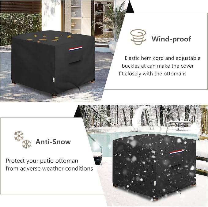 Patio Ottoman Cover Waterproof Heavy Duty Square Outdoor Ottoman Covers, 32W x 32D x 18H Inches Patio Furniture Covering Protector Outdoor Side Table Cover (Black) - Image 7