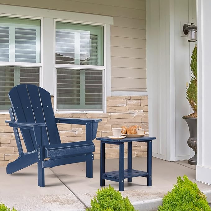 Apolimi Adirondack Outdoor Side Table, 2-Tier Sturdy Patio End Table Weather Resistant, 16.5" Solid Side Table for Patio, Pool, Porch(Navy Blue) - Image 2