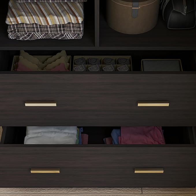 AIEGLE 2 Doors Wardrobe Armoire with Mirror, Mirrored Armoire Wardrobe Closet with 2 Drawers, Shelves & Hanging Rod, Bedroom Wooden Clothes Organizer, Dark Brown (31.5" W x 18.9" D x 72" H)
