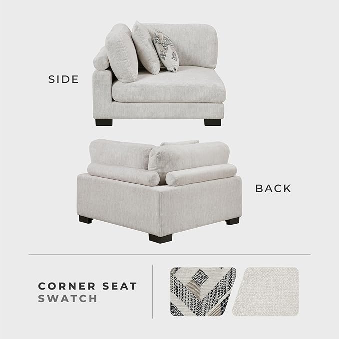 Lexicon Modular Sectional Sofa for Living Room, Textured Microfiber Corner Seat with 2 Pillows, Units of Modular Sectional Couch, Upholstered Chair for Customizable Sectional Sofa Couch, Beige