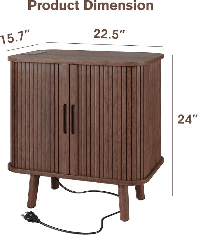 Alohappy 22.4" W Nightstands Set of 2, Mid Century Night Stands with Charging Station, Large Bedside Table with Drawers & Storage Shelf for Bedroom, Modern End Table Side Table for Home(Walnut, 2pcs) - Image 2