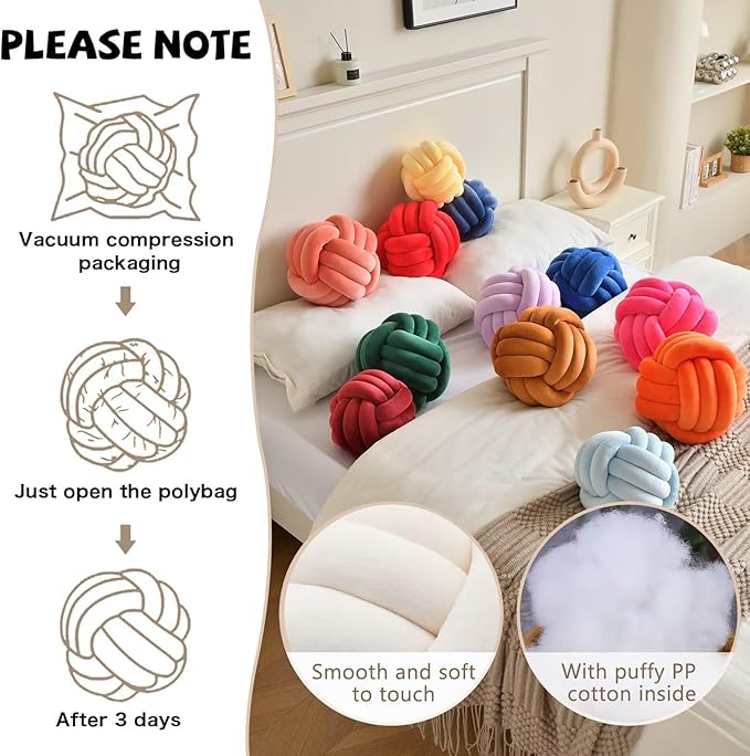 LUSJNGE Decorative Throw Knot Pillow Ball for Home Chair Sofa Couch Bed Aesthetic Round Velvet Knotted Pillow Cushion (Yellow, 11 inches)