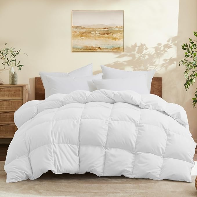 Joysoul California King Size Down Comforter - All Season Ultra Soft Goose Down & Feather Fiber Fill, Luxury Hotel White Duvet Insert with Corner Tabs (108" X 94")
