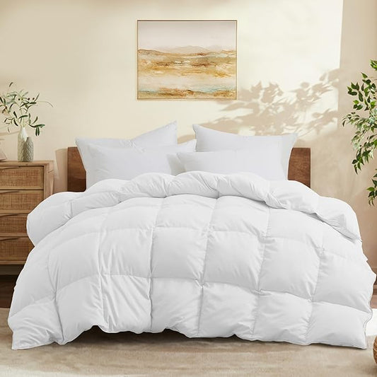 Joysoul California King Size Down Comforter - All Season Ultra Soft Goose Down & Feather Fiber Fill, Luxury Hotel White Duvet Insert with Corner Tabs (108" X 94")