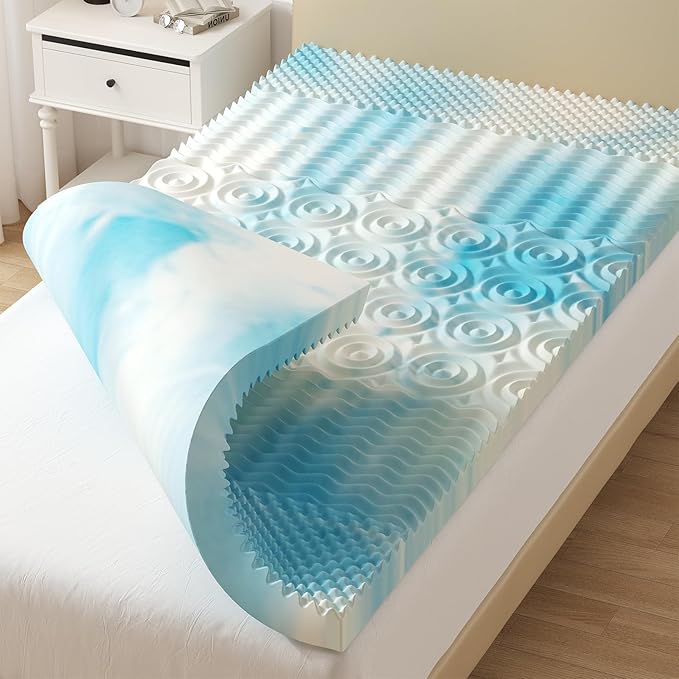 DUMOS 3 Inch Memory Foam Mattress Topper Twin, 5-Zone Cooling Gel Infused Pressure Relief Bed Topper for Back & Hip Pain, Soft Dorm RV Camping Mattress Pad, Blue
