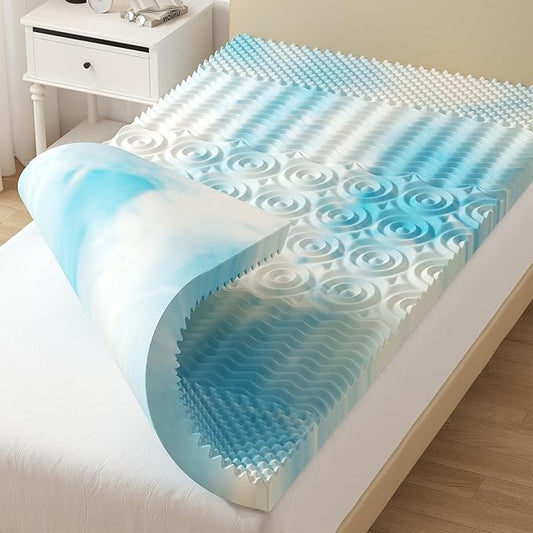 DUMOS 4 Inch Memory Foam Mattress Topper Twin, 5-Zone Cooling Gel Infused Pressure Relief Bed Topper for Back & Hip Pain, Soft Dorm RV Camping Mattress Pad, Blue