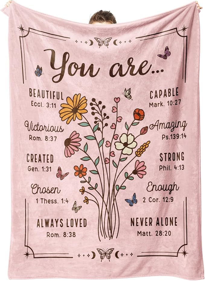 Christian Gifts for Women, Christian Floral Throw Blanket, Birthday Religious Gifts for Women Friendship, Inspirational Scripture Faith Gift for Friend, Sister, Mom, Daughter (50'' x 60'', Pink)