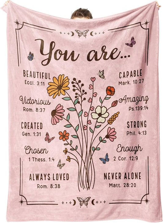 Christian Gifts for Women, Christian Floral Throw Blanket, Birthday Religious Gifts for Women Friendship, Inspirational Scripture Faith Gift for Friend, Sister, Mom, Daughter (50'' x 60'', Pink)