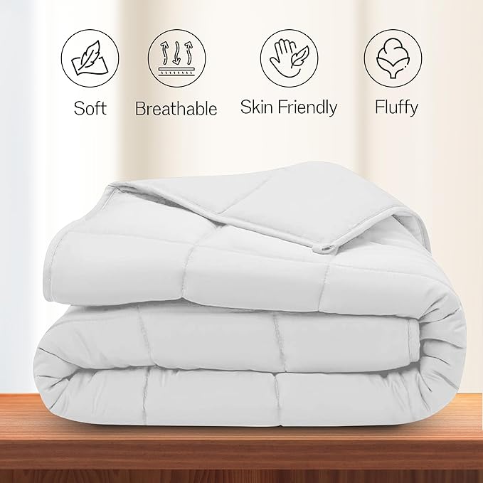 LUX Décor Twin Comforter – 92x68 Ultra-Soft Down Alternative Duvet Insert with Corner Tabs & Box Stitching, Hotel Quality Plush Microfiber Bedding, Oeko-TEX Certified - White