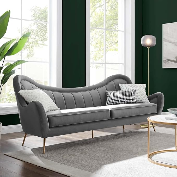 Modway EEI-5874-GRY Cheshire Channel Tufted Performance Velvet Sofa, Gray