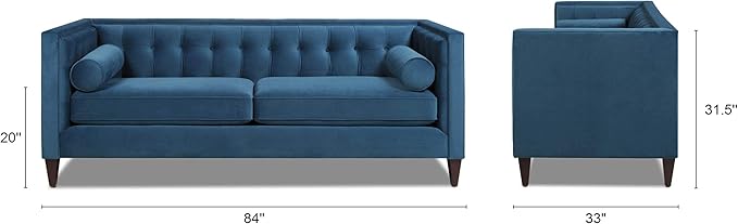 Jennifer Taylor Home Jack 84" Modern Tuxedo Tufted Sofa, Satin Teal Blue Velvet