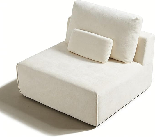 Modular Single Sofa Couch, Beige Plush Velvet No-Assembly Compressed Sofa, Deep-Seat Lounge Chair for Small Spaces Living Rooms Apartments Dorms