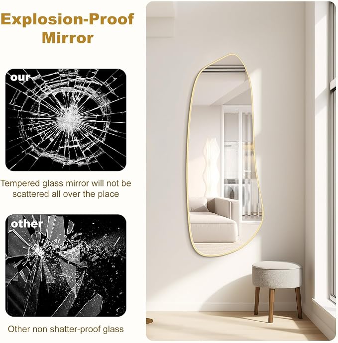 WallBeyond Irregular Wall Mirror, Asymmetrical Mirror Wall Mounted with Gold Framed for Living Room, Bathroom, Bedroom, Entryway Wall Decor, 46"×18", Gold - Image 7