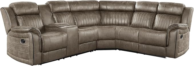 Lexicon Reclining Sectional Couches for Living Room, Modern Sofa, L Shape Sectional Couch with Drop-Down Cup Holders and Storage Arms, Manual Recliner Sectional Sofa, Sandy Brown