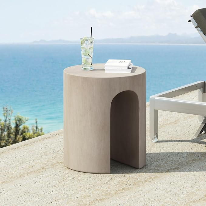 KEVINSPACE Small Side Coffee Table Outdoor MGO Round End Living Room Accent Sofa Bedside Couch Table Bedroom Apartment Indoor 16" W x18.25 H Light Grey