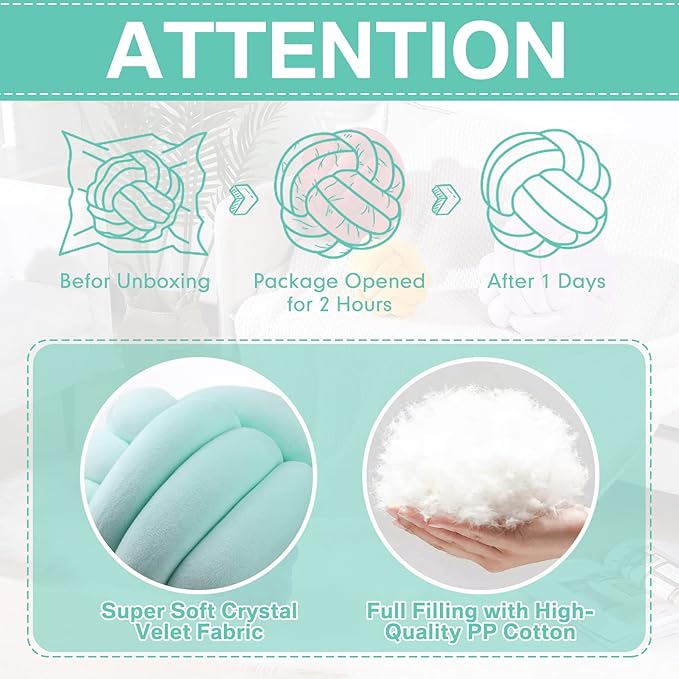 Namalu 2 Pcs Soft Knot Pillow Ball, Decorative Round Throw, Soft Knotted Plush Pillows, Handmade Stuffed Ball Pillows Cushion for Bedroom Sofa Couch Home Decor(7.87 Inches,Light Green)