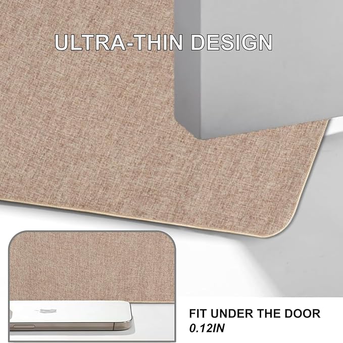 1/10 Inch Ultra Thin Indoor Door Mat, Long-Lasting & Maximum Non-Slip Rubber Backing, Washable & Stain-Resistant Entryway Mats with Powerful Dirt Trapper for Various Entrance, 29''X17'', Khaki - Image 3