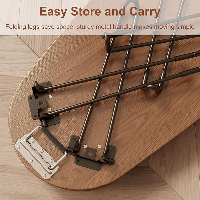 Small Coffee Tables for Small Spaces, Solid Wood Accent Tables Living Room, Foldable Coffee Table Oval, Folding Floor Table, Low Table for Sitting on the Floor, Narrow Side Table Couch, Walnut