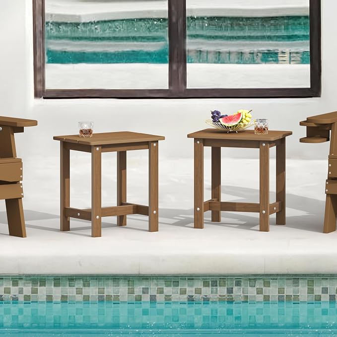LUE BONA Outdoor Side Table Set of 2, HDPS Small Outdoor Table, Adirondack Side Table, Outside End Table for Patio, Porch, Deck, Pool, Weather Resistant/Easy Maintenance/Indoor or Outside Use, Brown - Image 2