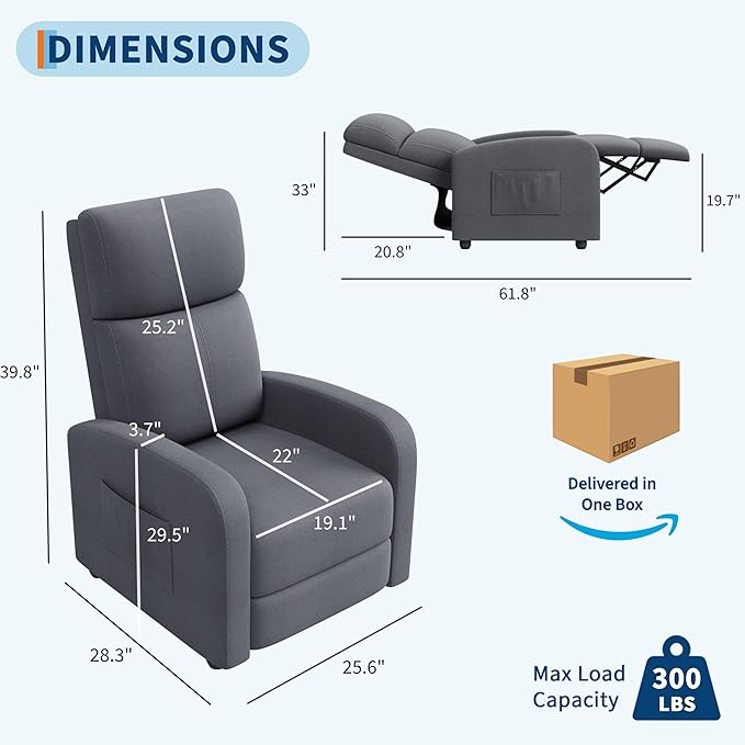Garvee Recliner Chair for Adults Set of 2 PU Leather Lazy Recliner Ergonomic Adjustable Single Sofa Enhanced with Side Pocket, Tall Back, Wide Arms & Padded Seat, Home Theater Seating for Living Room