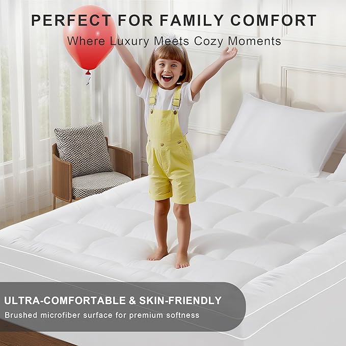 2~3In Mattress Topper Queen for Back Pain Relief, Add Cushion for Firm Mattresses, Better Sleep - Cooling Cloud-Like Comfort Extra Fluffy Layer, RV Mattress Pillow Top, 8-21" Deep Pocket