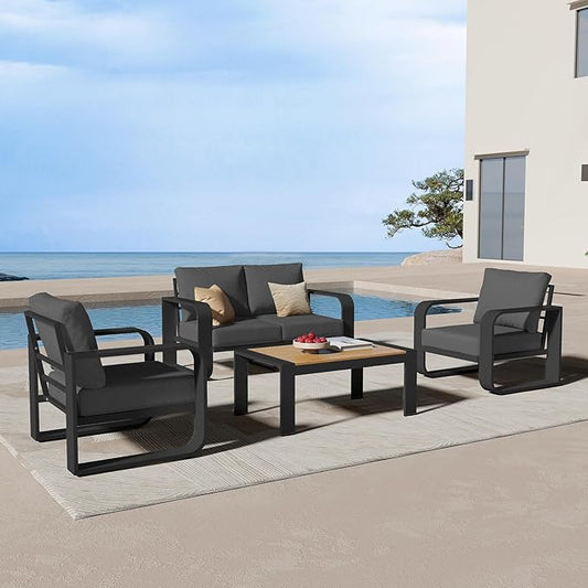 Aluminum Outdoor Patio Furniture Set, 4 Piece Oversized Patio Conversation Sets Widened Armrest & Ultra-Thick Cushions, Heavy Duty Modern Sectional Furniture for Backyard, Deck, Graphite