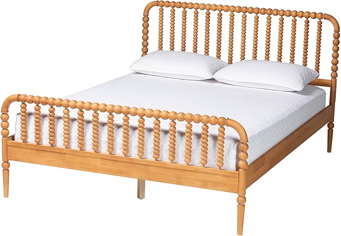 Baxton Studio Lucera Bobbin Wood Platform Bed, Queen, Oak Brown
