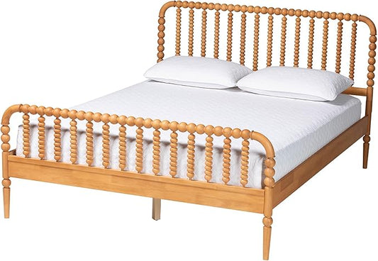 Baxton Studio Lucera Bobbin Wood Platform Bed, Queen, Oak Brown
